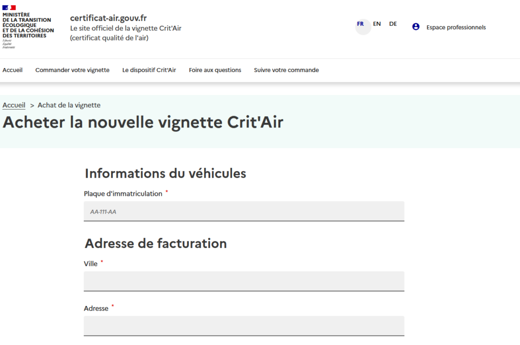 Arnaque vignette critair - saisie des informations