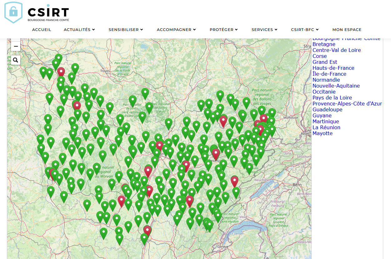 Carte des brigades et commissariats BFC